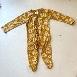 SpearmintLOVE Baby Ruffle Butt Yellow Footie Pajamas Snap down